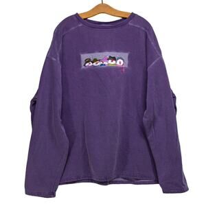 Women's XL AUTHENTIC PIGMENT Oversize Purple Christmas Snowman Sweatshirt